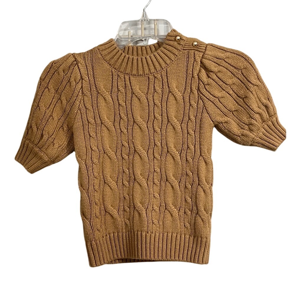 Janie and Jack Girls Cable Knit Sweater Puff Sleeve Gold Button‎ Accent Size 7
